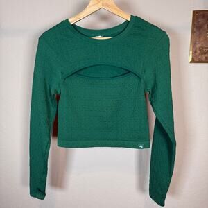 Women's Target Joy Lab Cropped Green Long Sleeve Athletic Wear Top Size Small